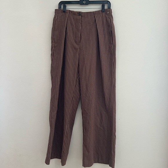 Free People Chocolate Striped Tyler Menswear tailored wide leg Trousers - Picture 6 of 15